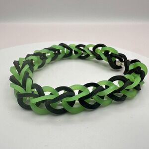 Vintage 90s Handmade Loom Rubber Band Bracelet Fishtail Weave Fashion Jewelry